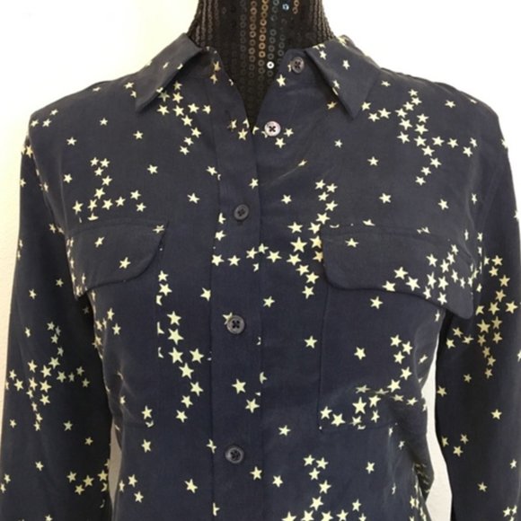 Equipment Tops - 🌺 EQUIPMENT 'Starry Night' Silk Shirt -  navy / yellow